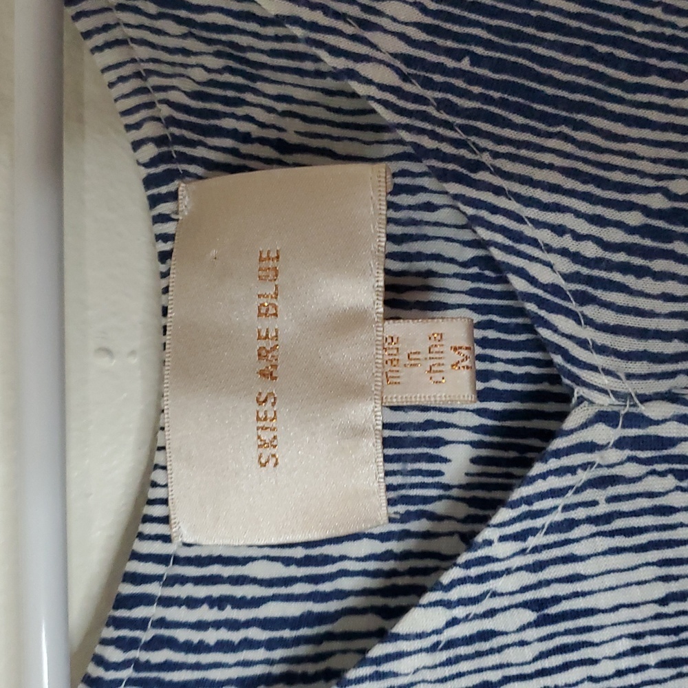 Skies Are Blue Geometric Flowy Tank Dress Size Medium Navy White Tie Waist - Picture 4 of 8